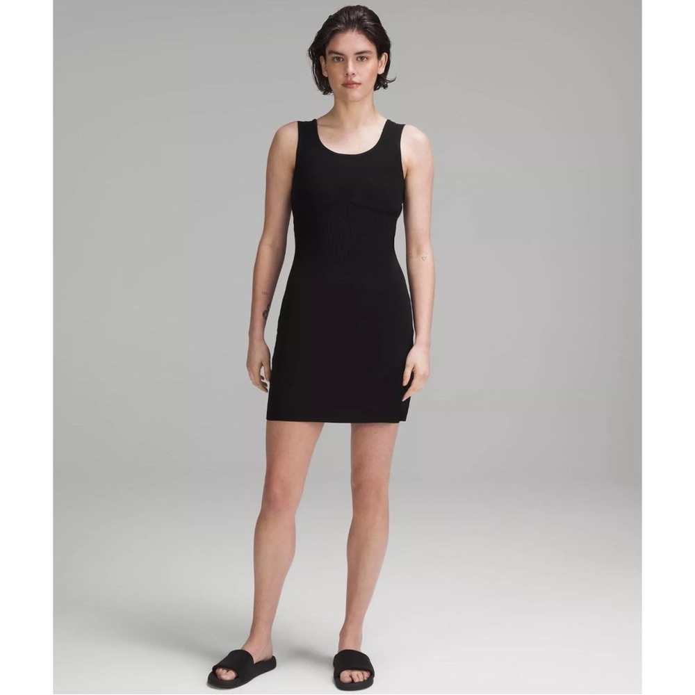 Lululemon Tight-Fit Heavy Knit Tank Mini Dress in Black Minimal Athletic Basics